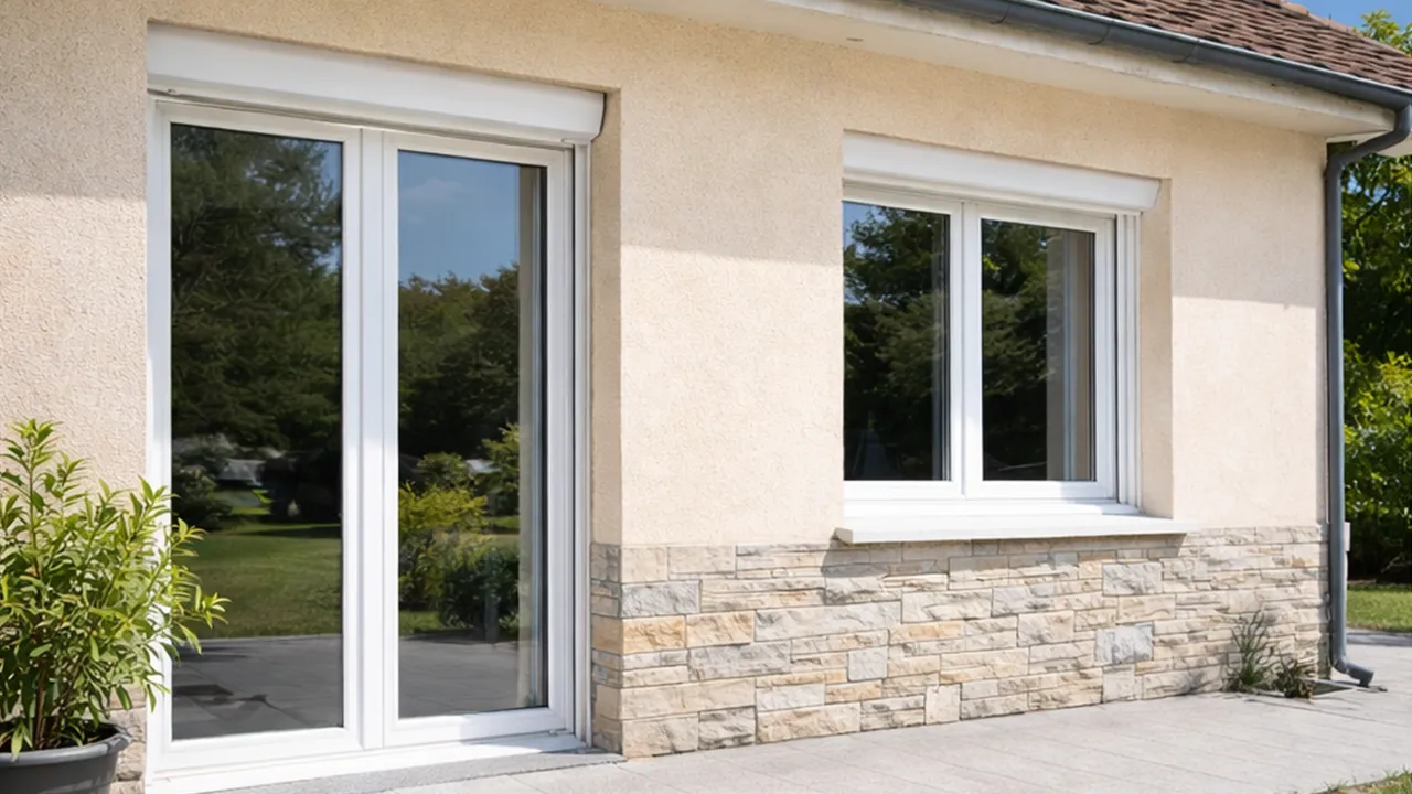 menuiserie-capvern-facade-fenetres-baie-vitree Ensemble de fenêtres et baie vitrée PVC rénovées sur une façade de maison à Capvern (65)