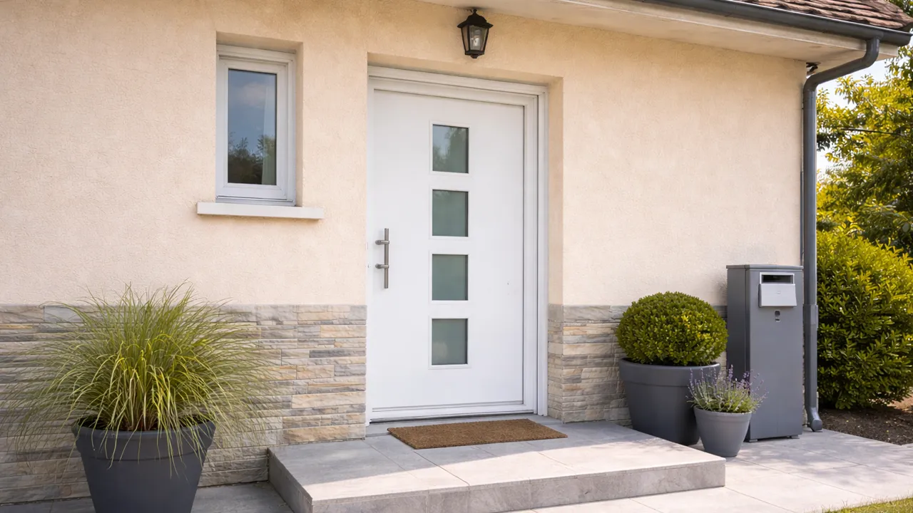 menuiserie-capvern-porte-entree-pvc-blanc Porte d’entrée PVC blanche posée par un menuisier à Capvern (65)